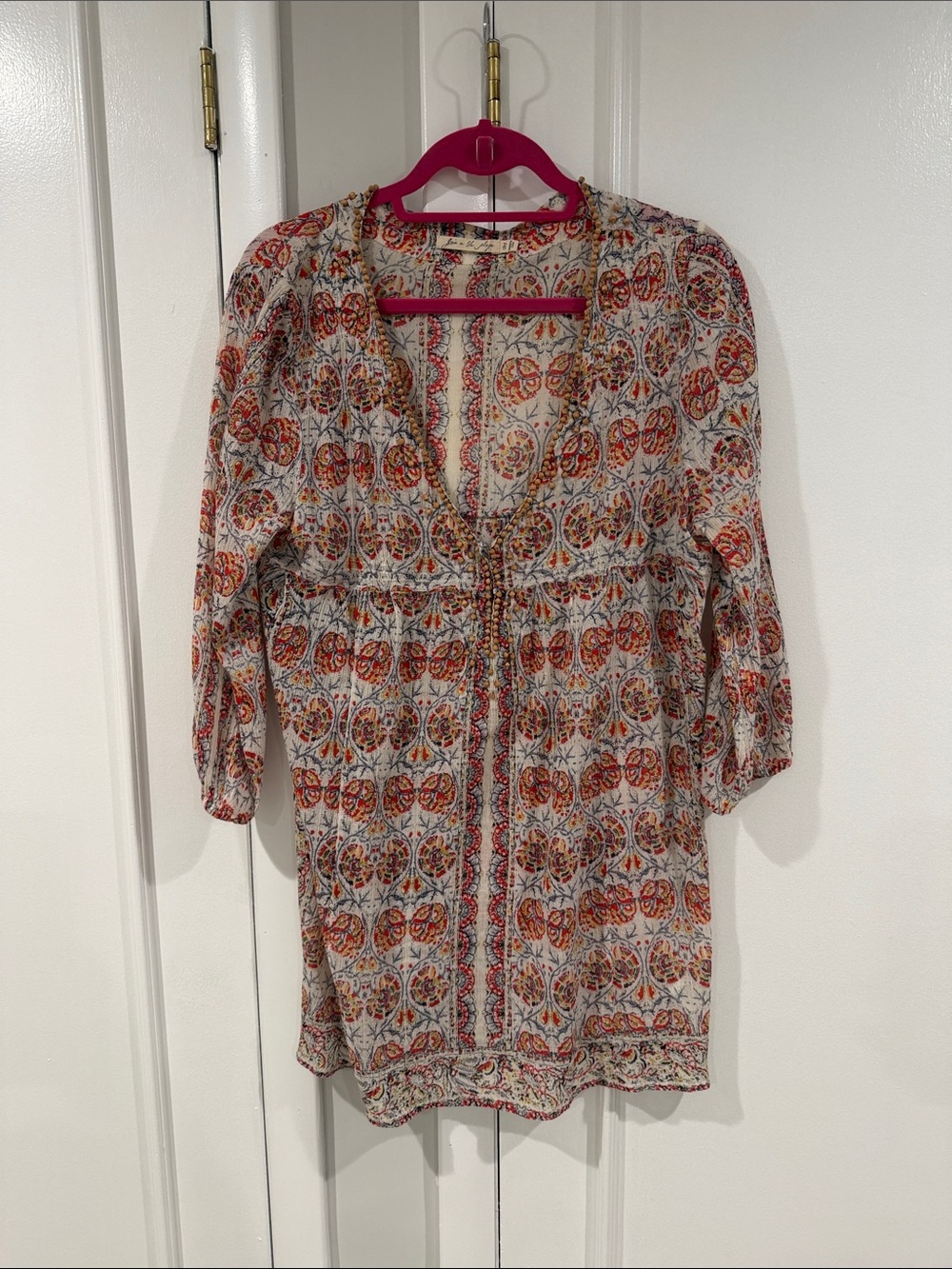Joie Printed Split-Neck Tunic in Orange and Cream